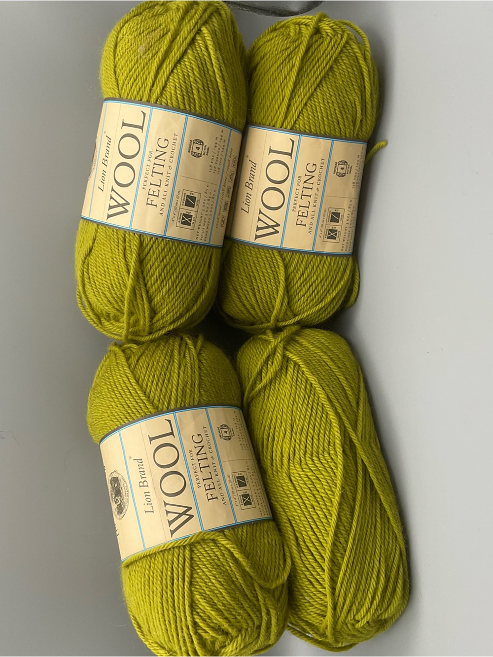 Lion Brand Wool For Felting Four 3oz Skeins Lemongrass